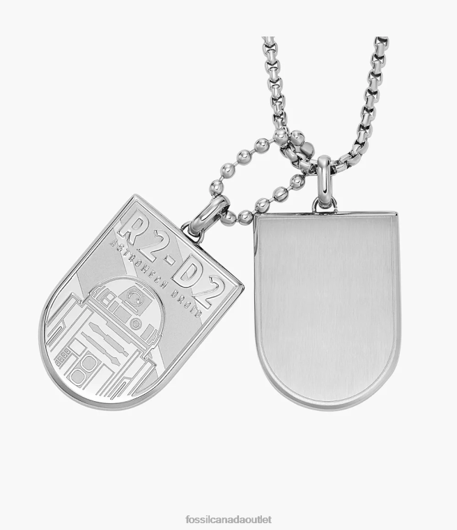 Fossil Jewelry Women Silver-Tone Star Wars R2-D2 Stainless Steel Dog Tag Necklace D2VPL911