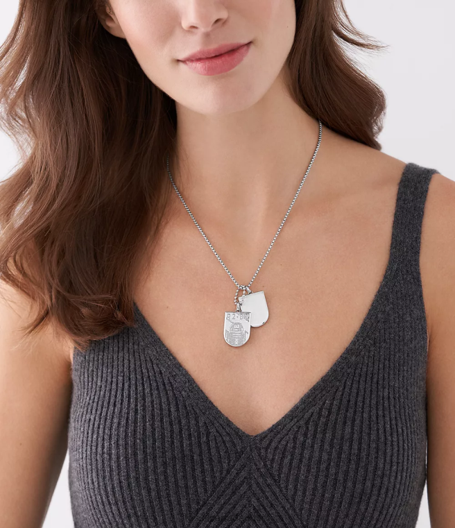 Fossil Jewelry Women Silver-Tone Star Wars R2-D2 Stainless Steel Dog Tag Necklace D2VPL911