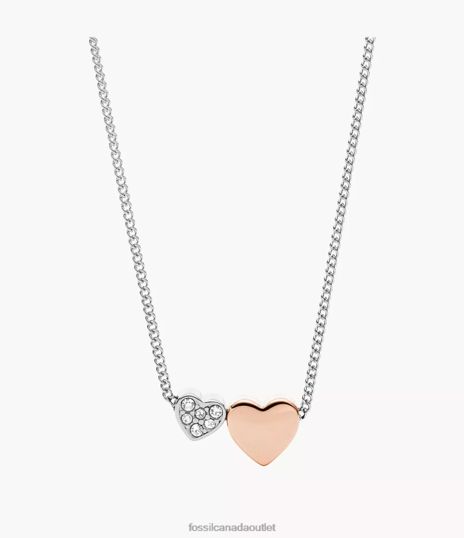 Fossil Jewelry Women Two-Tone Sutton Duo Hearts Stainless Steel Necklace D2VPL927