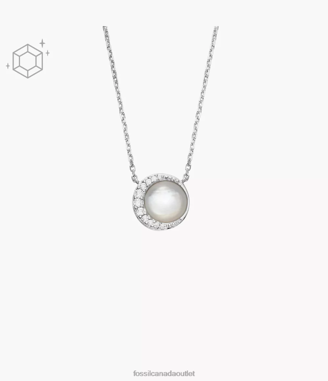 Fossil Jewelry Women White Mother-of-Pearl Crescent Sterling Pendant Necklace D2VPL954