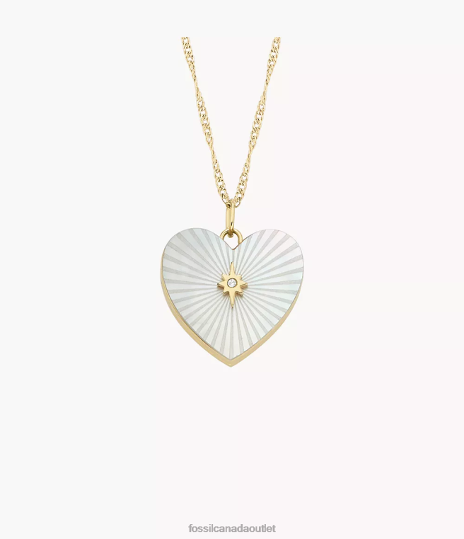 Fossil Jewelry Women White Mother of Pearl Locket Collection Chain Heart Necklace D2VPL957