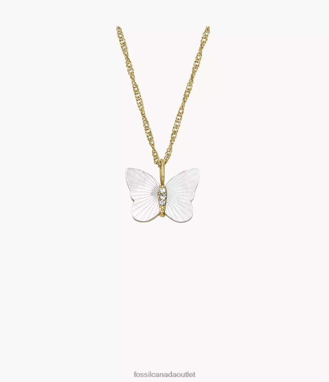 Fossil Jewelry Women White Mother of Pearl Radiant Wings Butterfly Chain Necklace D2VPL897