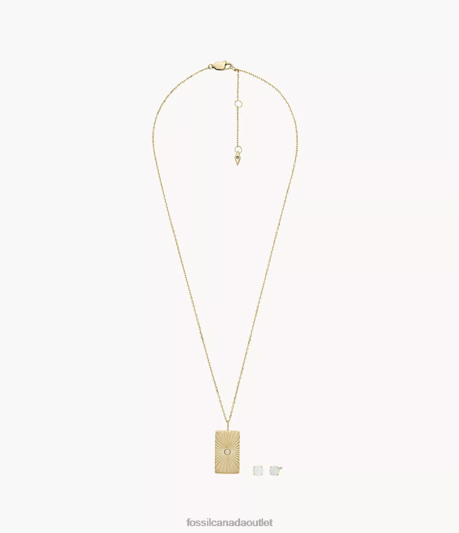 Fossil Jewelry Women Gold-Tone Celestial Opals Synthetic Opal Necklace and Earrings Set D2VPL1218