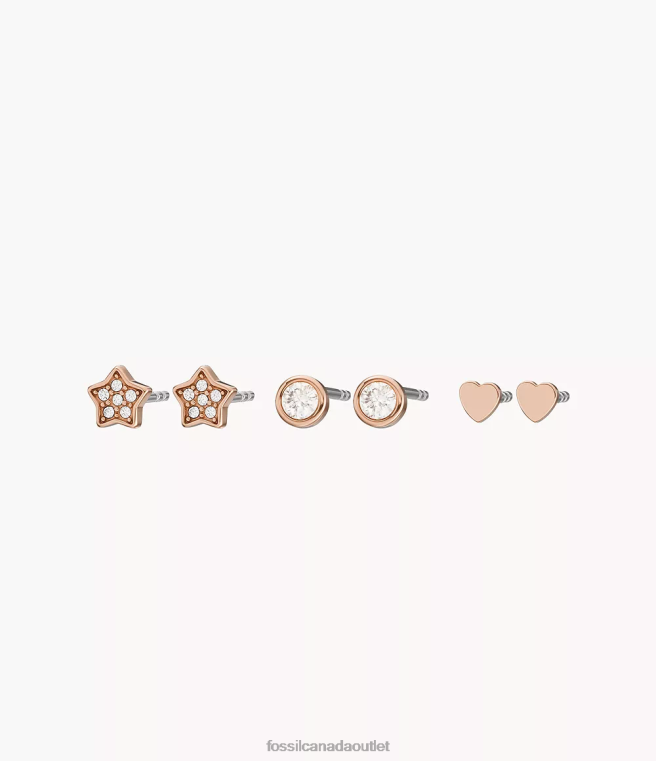 Fossil Jewelry Women Rose Gold-Tone All Stacked Up Stainless Steel Earrings Set D2VPL1200