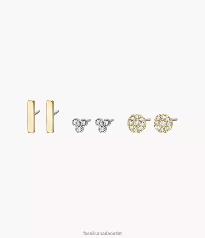 Fossil Jewelry Women Two-Tone Silver and Gold All Stacked Up Stainless Steel Earrings Set D2VPL1220