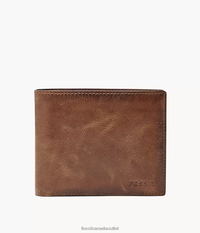 Fossil Wallet Men Brown Derrick RFID Large Coin Pocket Bifold D2VPL1679