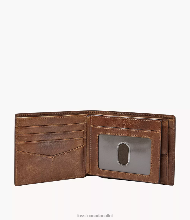 Fossil Wallet Men Brown Derrick RFID Large Coin Pocket Bifold D2VPL1679