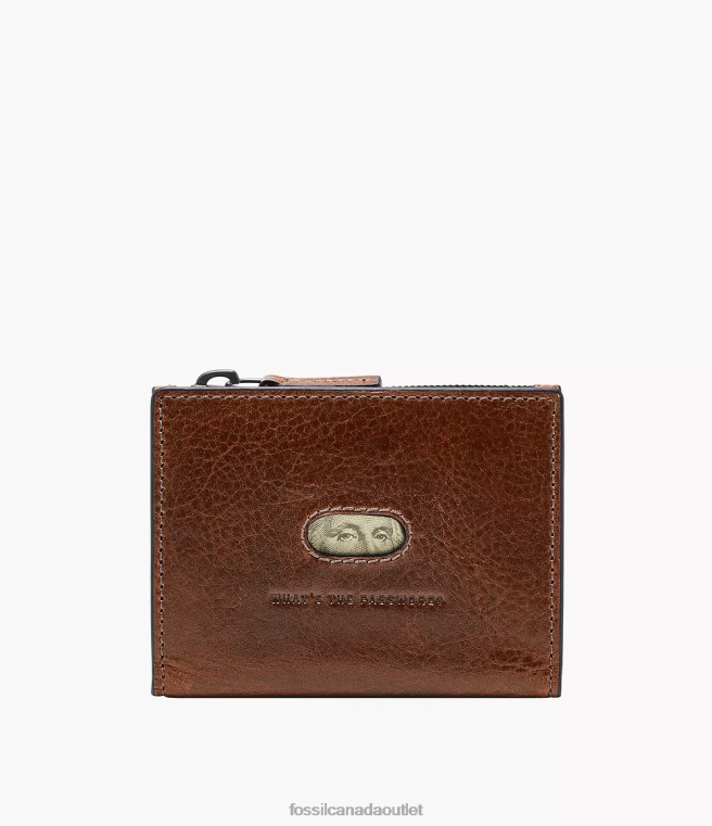 Fossil Wallet Men Cognac Andrew Card Zip Case D2VPL1730