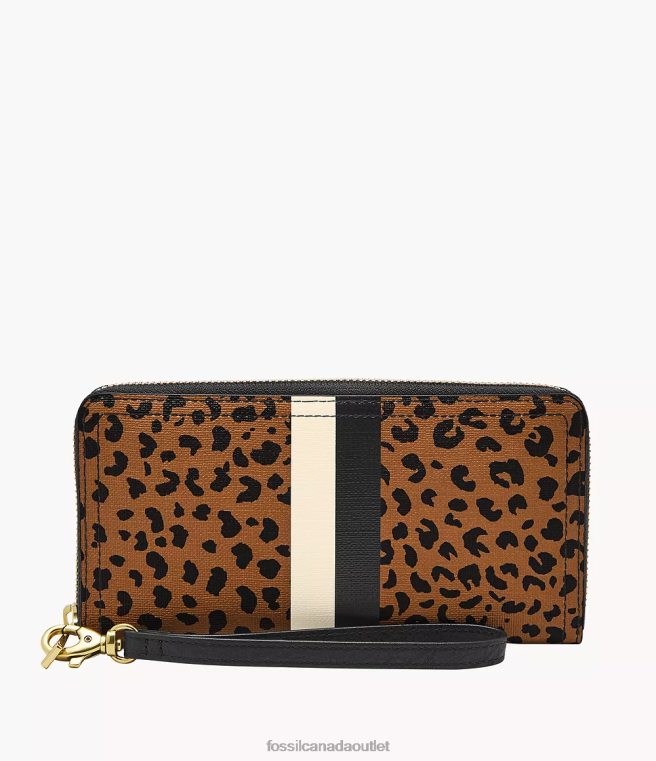 Fossil Wallet Women Animal Print Logan RFID Zip Around Clutch D2VPL827