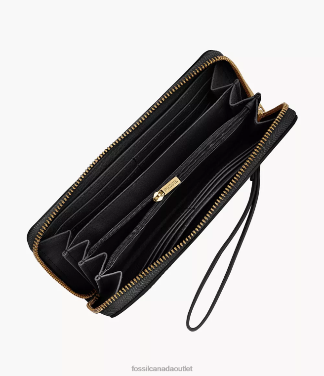 Fossil Wallet Women Black Logan RFID Zip Around Clutch D2VPL785