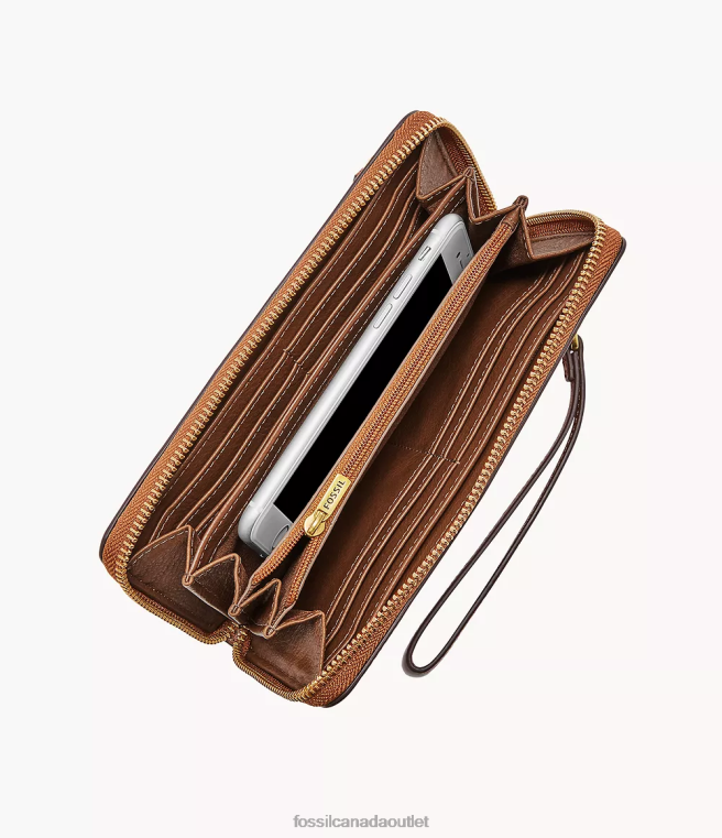 Fossil Wallet Women Brown Logan RFID Zip Around Clutch D2VPL784