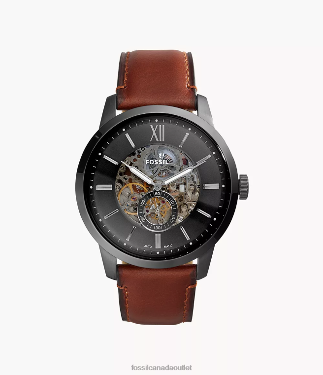 Fossil Watch Men Amber Townsman 48mm Automatic Leather Watch D2VPL1407