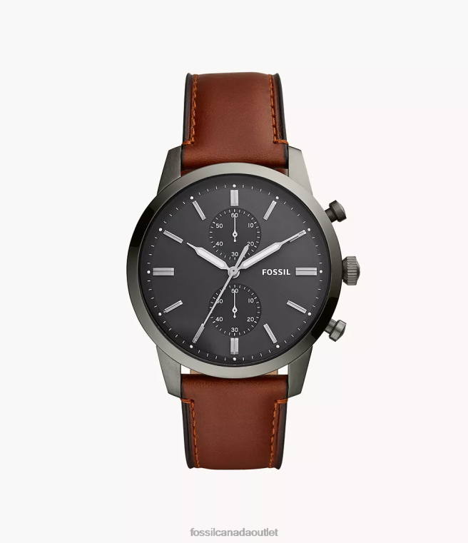 Fossil Watch Men Amber Townsman Chronograph Leather Watch D2VPL1412