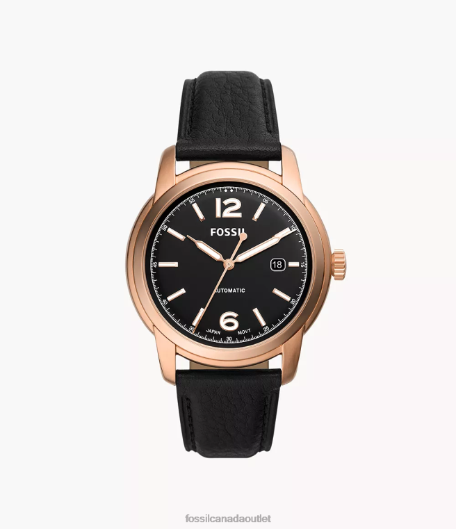 Fossil Watch Men Black Heritage Automatic LiteHide Leather Watch D2VPL1459