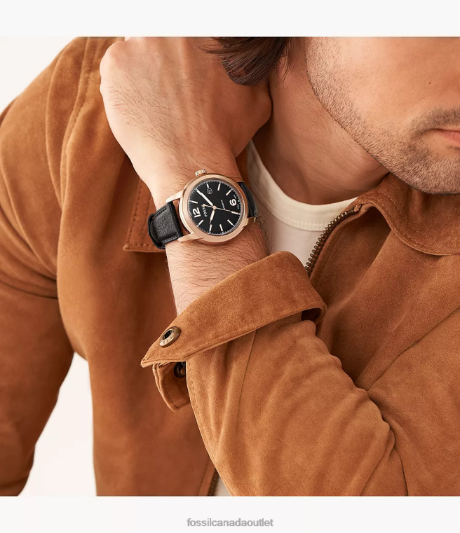 Fossil Watch Men Black Heritage Automatic LiteHide Leather Watch D2VPL1459