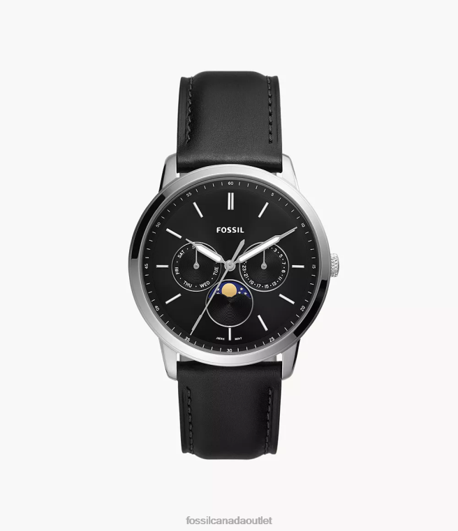 Fossil Watch Men Black Neutra Moonphase Multifunction LiteHide Leather Watch D2VPL1430