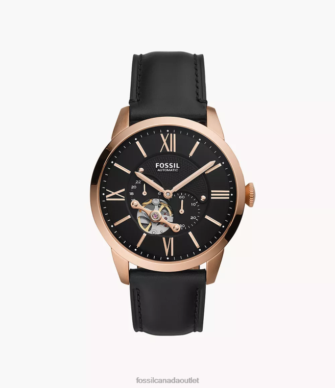 Fossil Watch Men Black Townsman Automatic Leather Watch D2VPL1418