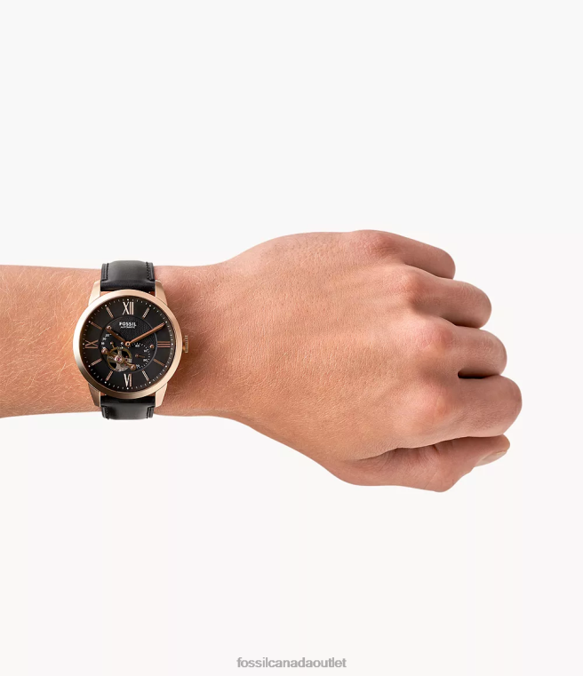 Fossil Watch Men Black Townsman Automatic Leather Watch D2VPL1418