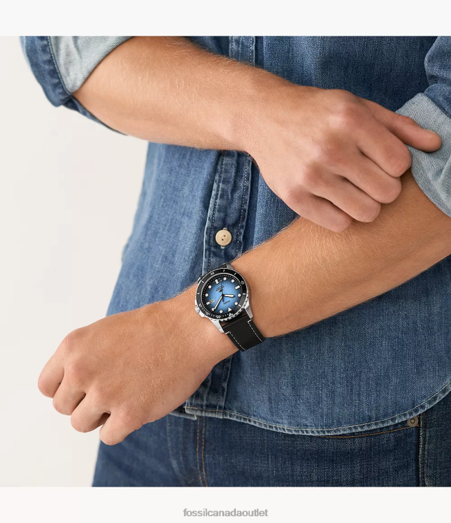 Fossil Watch Men Blue Three-Hand Date LiteHide Leather Watch D2VPL1576