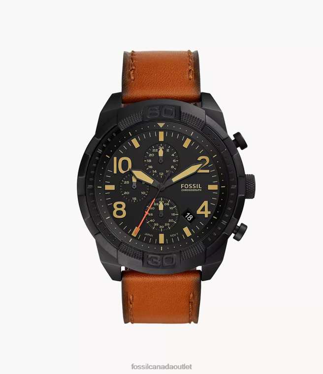 Fossil Watch Men Brown/Black Bronson Chronograph Luggage Leather Watch D2VPL1393