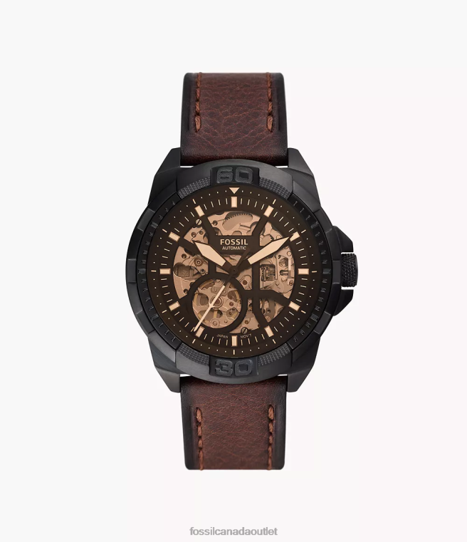 Fossil Watch Men Brown Bronson Automatic LiteHide Leather Watch D2VPL1433