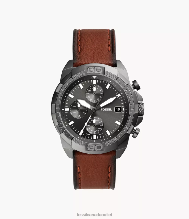 Fossil Watch Men Brown Bronson Chronograph LiteHide Leather Watch D2VPL1394