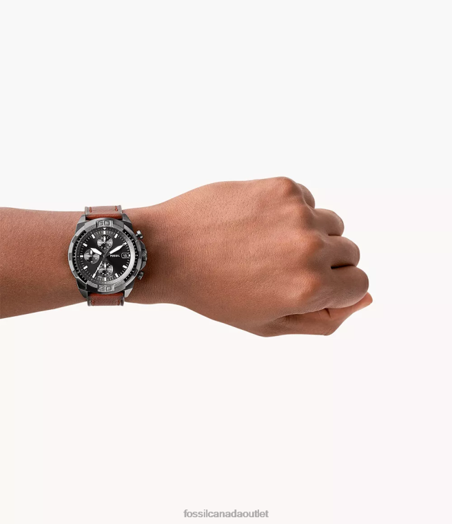 Fossil Watch Men Brown Bronson Chronograph LiteHide Leather Watch D2VPL1394