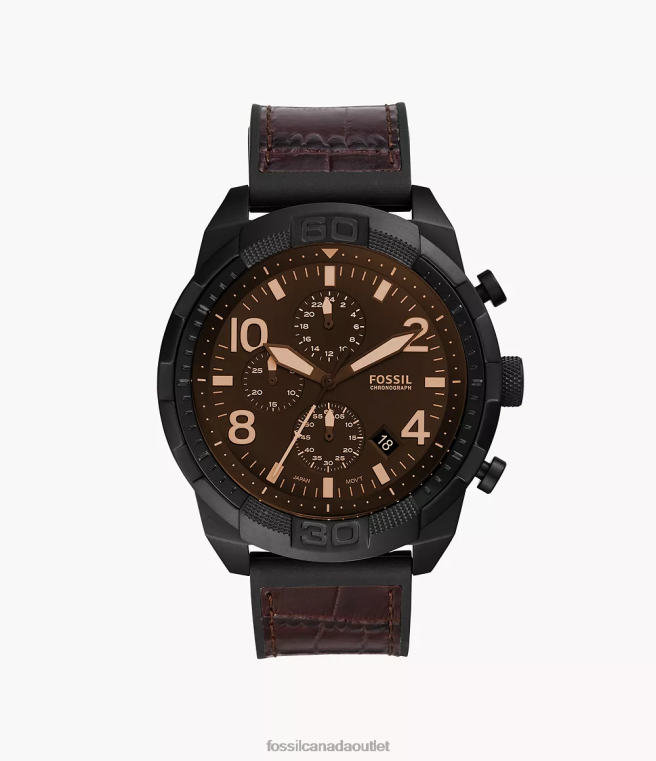 Fossil Watch Men Brown Croco Bronson Chronograph Leather and Rubber Watch D2VPL1582