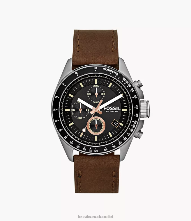 Fossil Watch Men Brown Decker Chronograph Leather Watch D2VPL1432