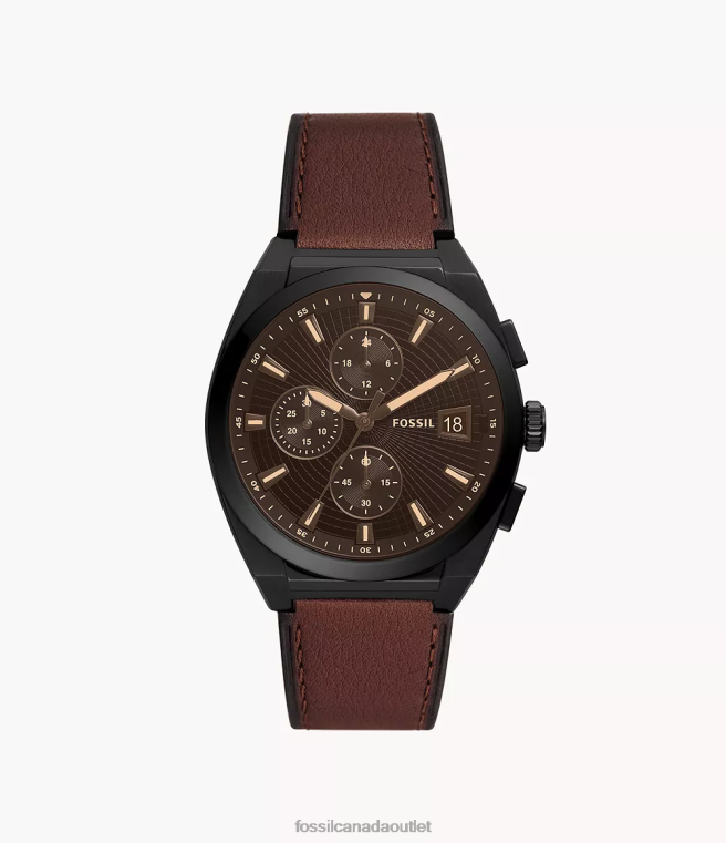 Fossil Watch Men Brown Everett Chronograph LiteHide Leather Watch D2VPL1447