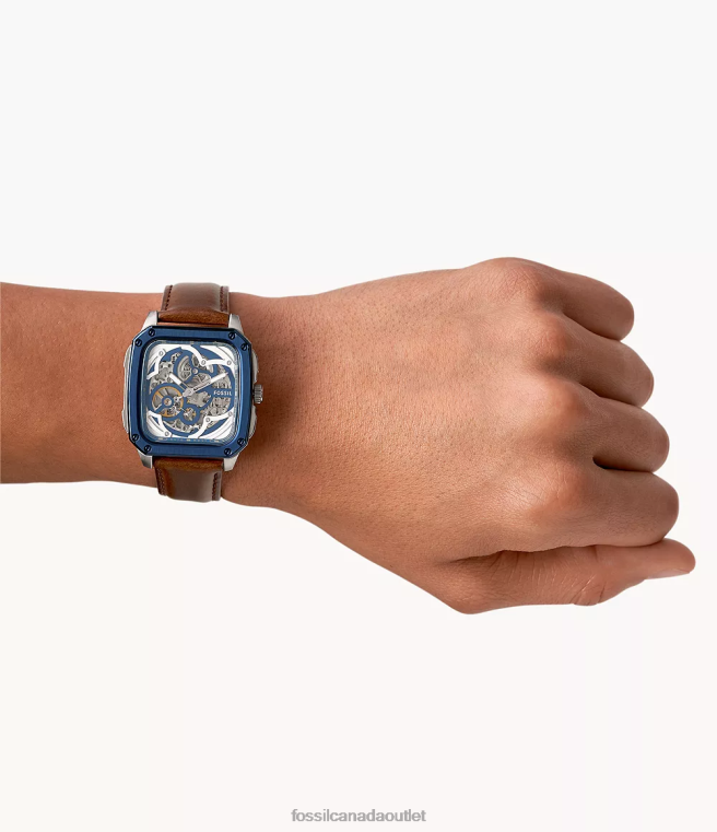 Fossil Watch Men Brown Inscription Automatic Leather Watch D2VPL1428