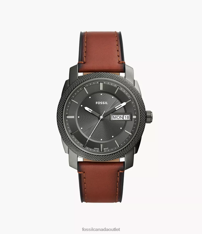 Fossil Watch Men Brown Machine Three-Hand Date LiteHide Leather Watch D2VPL1444