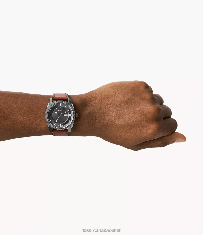 Fossil Watch Men Brown Machine Three-Hand Date LiteHide Leather Watch D2VPL1444