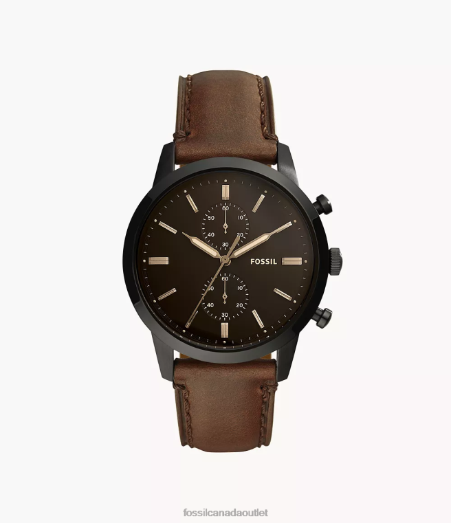 Fossil Watch Men Brown Townsman 44mm Chronograph Leather Watch D2VPL1401