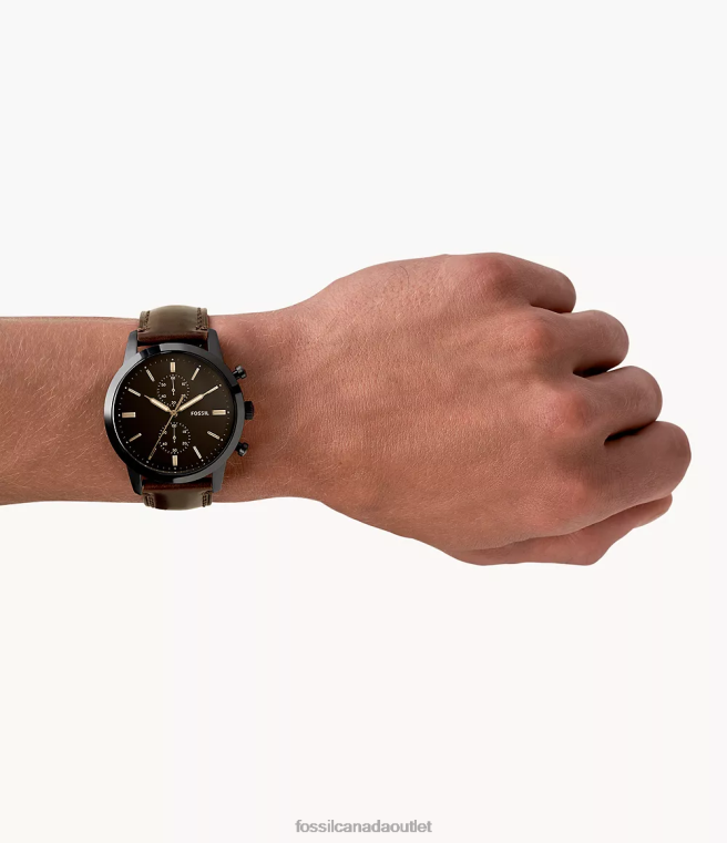 Fossil Watch Men Brown Townsman 44mm Chronograph Leather Watch D2VPL1401