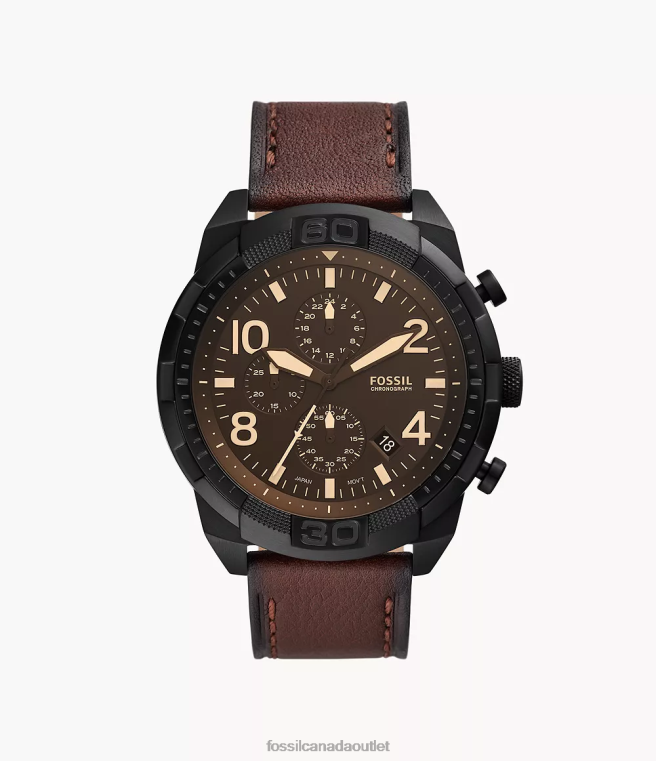 Fossil Watch Men Dark Brown Bronson Chronograph LiteHide Leather Watch D2VPL1395