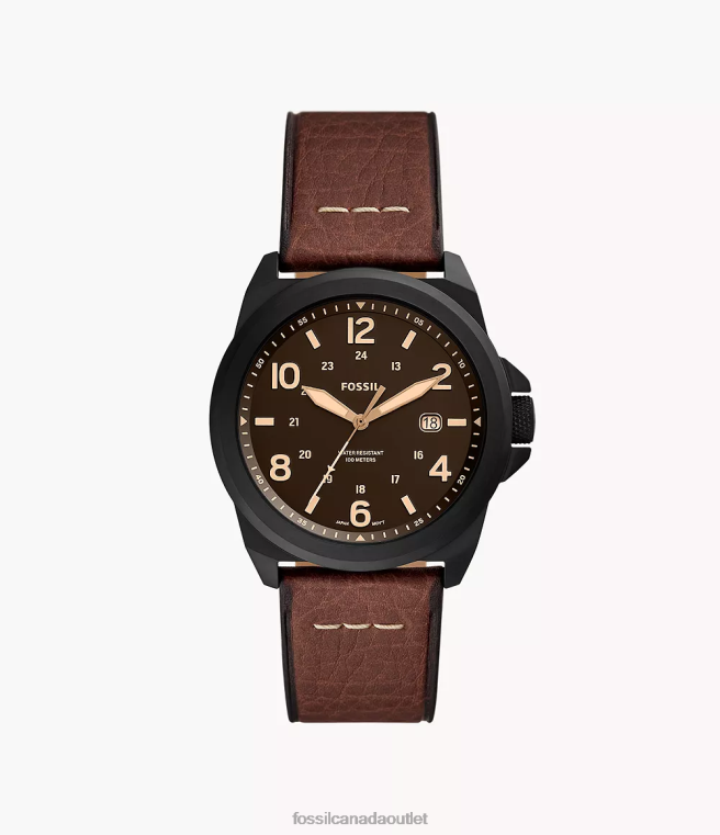 Fossil Watch Men Dark Brown Bronson Three-Hand Date LiteHide Leather Watch D2VPL1413