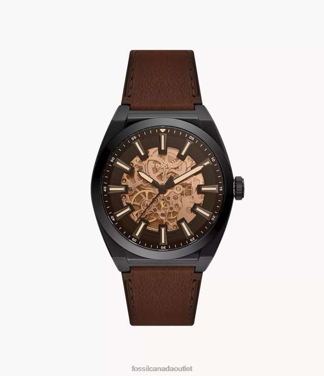 Fossil Watch Men Dark Brown Everett Automatic LiteHide Leather Watch D2VPL1396