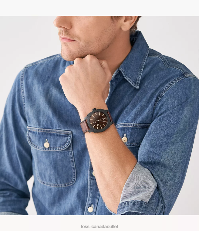 Fossil Watch Men Dark Brown Machine Three-Hand Date LiteHide Leather Watch D2VPL1456