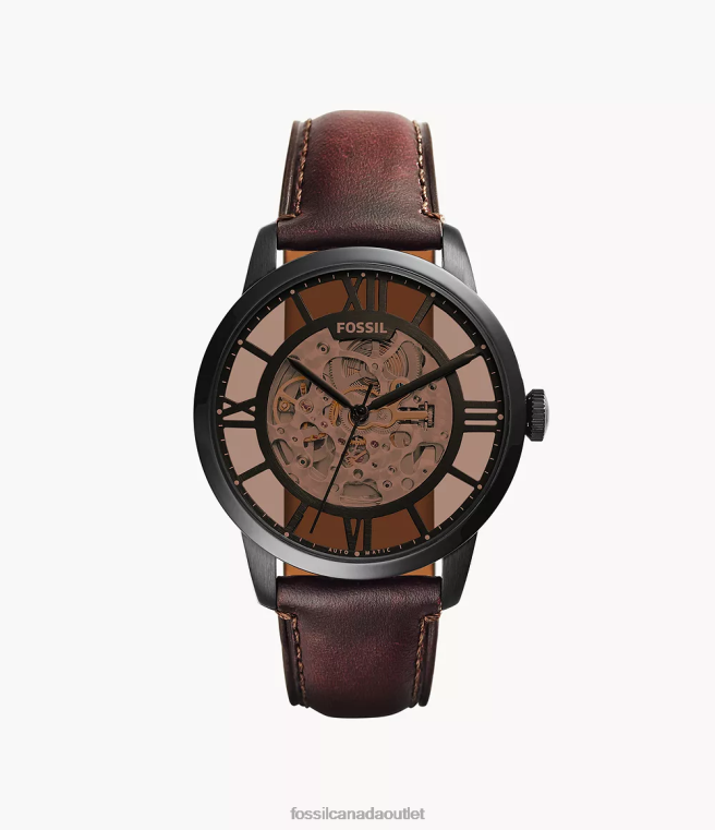 Fossil Watch Men Dark Brown Townsman Automatic Leather Watch D2VPL1397