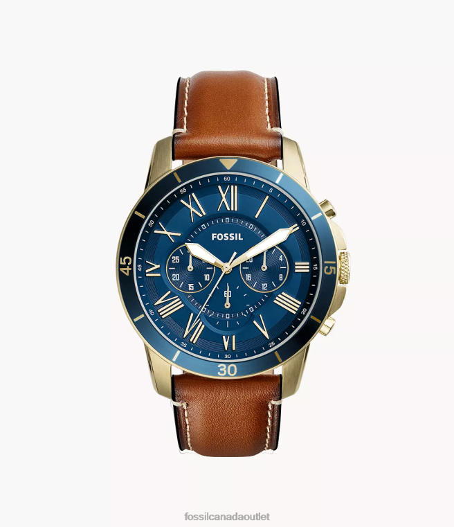 Fossil Watch Men Light Brown Grant Sport Chronograph Luggage Leather Watch D2VPL1434
