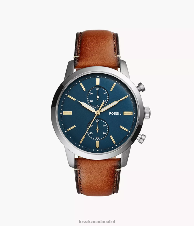 Fossil Watch Men Light Brown Townsman 44mm Chronograph Luggage Leather Watch D2VPL1408