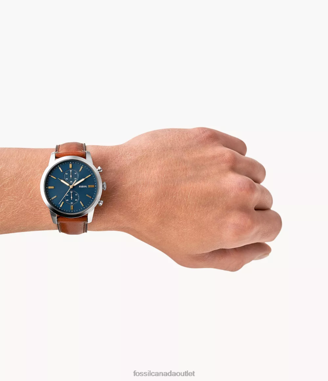Fossil Watch Men Light Brown Townsman 44mm Chronograph Luggage Leather Watch D2VPL1408