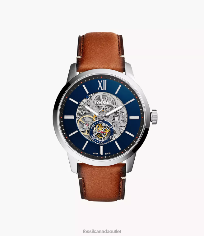Fossil Watch Men Light Brown Townsman 48mm Automatic Leather Watch D2VPL1415