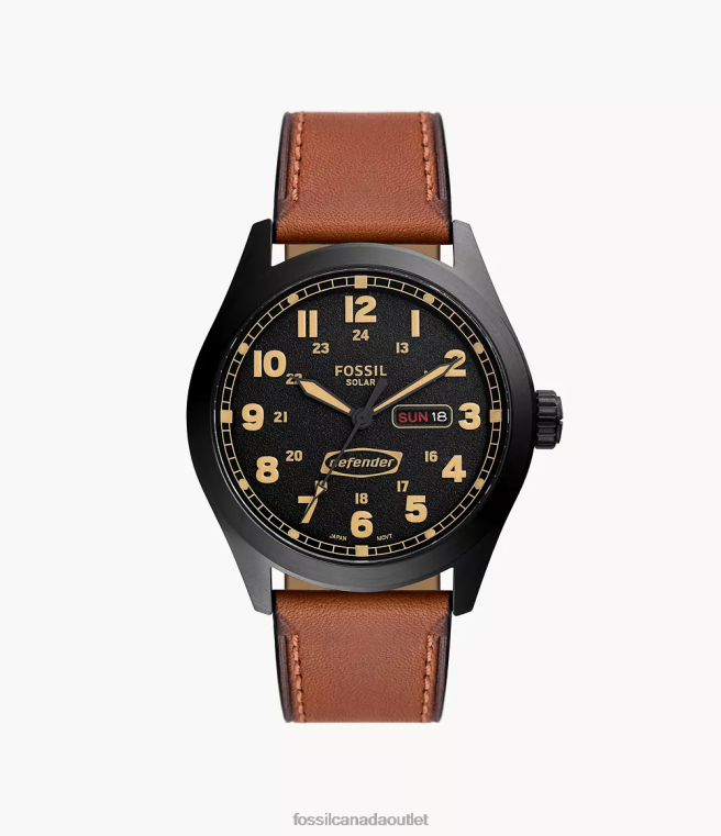 Fossil Watch Men Luggage Defender Solar-Powered Leather Watch D2VPL1443