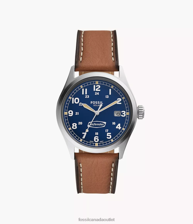 Fossil Watch Men Luggage Defender Solar-Powered LiteHide Leather Watch D2VPL1429