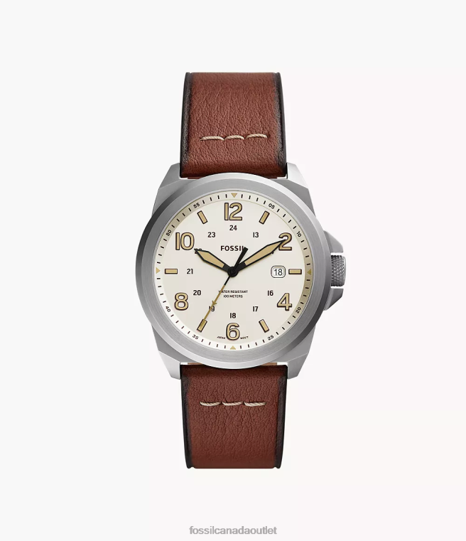 Fossil Watch Men Medium Brown Bronson Three-Hand Date LiteHide Leather Watch D2VPL1439