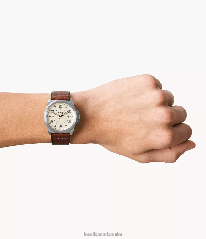Fossil Watch Men Medium Brown Bronson Three-Hand Date LiteHide Leather Watch D2VPL1439
