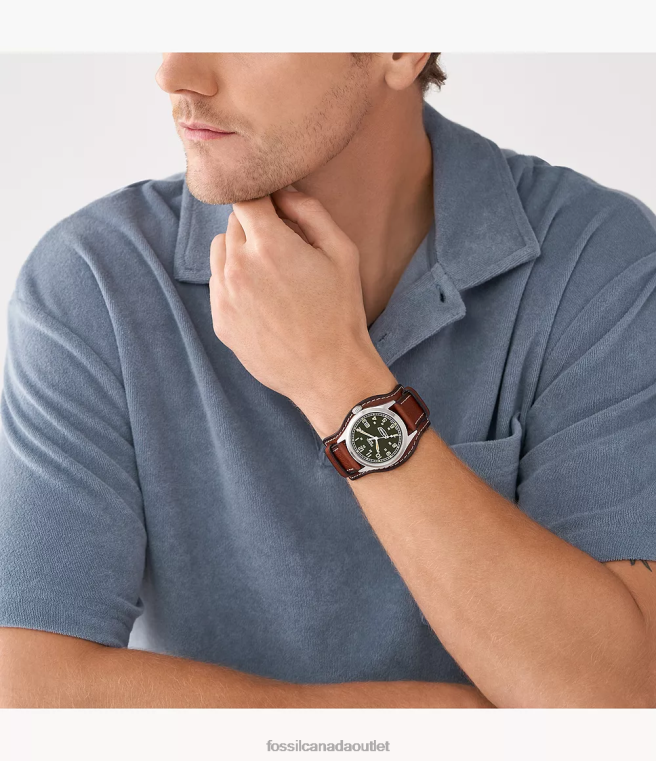 Fossil Watch Men Medium Brown Defender Solar-Powered LiteHide Leather Watch D2VPL1450