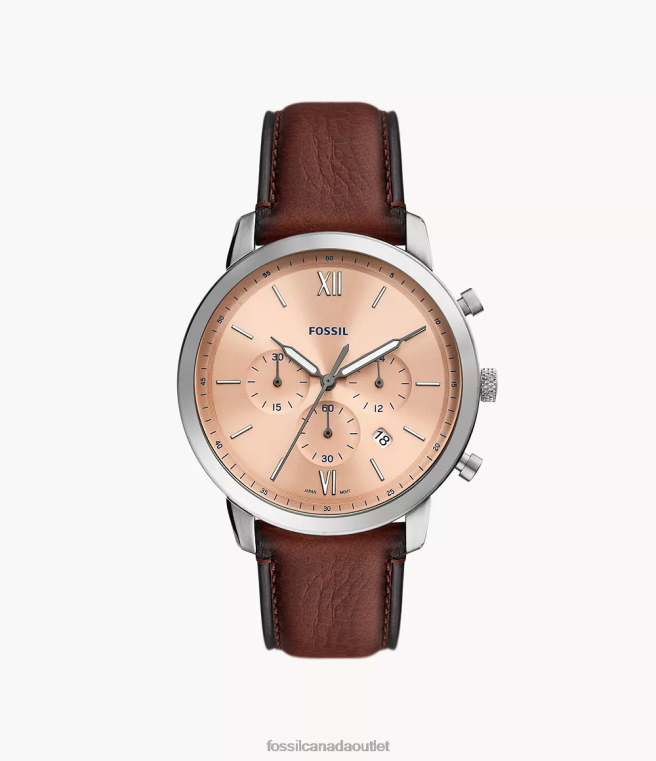 Fossil Watch Men Medium Brown Neutra Chronograph LiteHide Leather Watch D2VPL1603